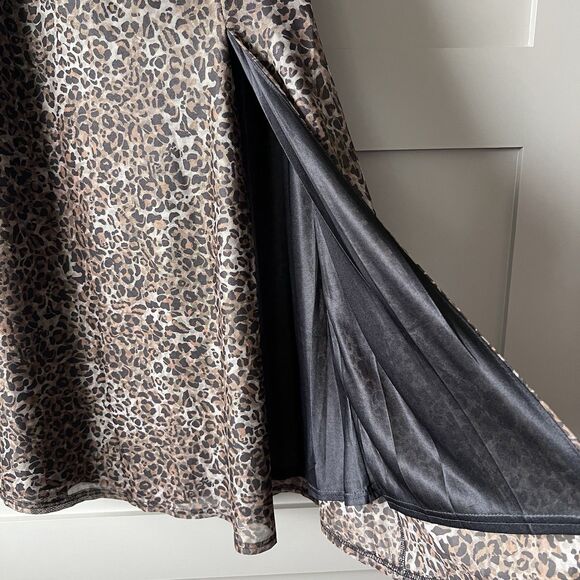 Peach Cheetah Animal Print Maxi Skirt Women Large Side Slit Elastic Waist Brown - Picture 4 of 15